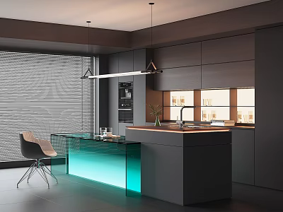 Modern Open Restaurant Interior Design With Dining Space And Stylish Lighting 3d model