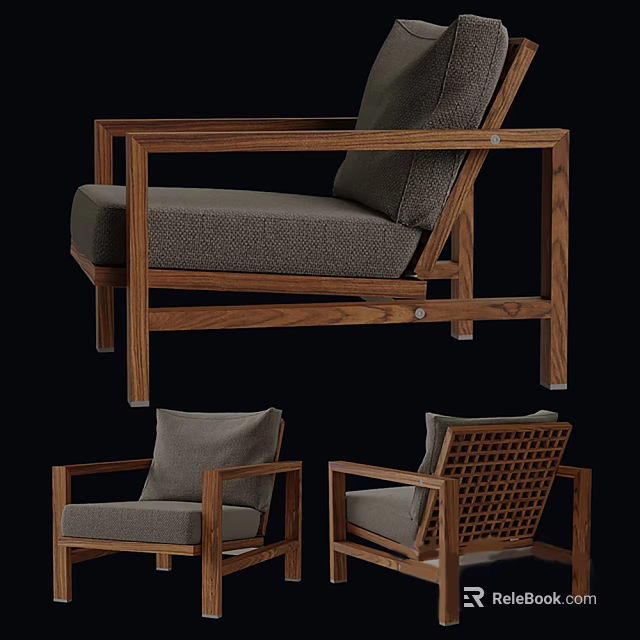 Modern Single Sofa With Wooden Frame And Fabric Cushion Shown In Different Angles 3d model 
