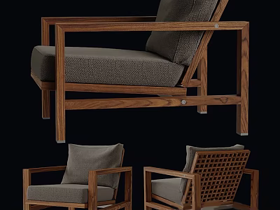 Modern Single Sofa With Wooden Frame And Fabric Cushion Shown In Different Angles 3d model