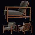 Modern Single Sofa With Wooden Frame And Fabric Cushion Shown In Different Angles