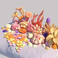 Vibrant Aquatic Plants With Diverse Shapes Colorful Shells And Marine Elements