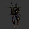 Tribal Warrior With Long Hair Carrying Weapons on Back And Holding Sword In Decorative Outfit