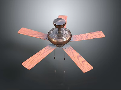 Classic Ceiling Fan With Wooden Blades And Vintage Metal Base Design 3d model