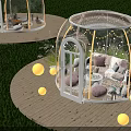 Outdoor Garden Glass Dome Structure With Sofa Pillows String Lights And Wooden Deck
