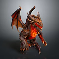 Detailed 3D Fantasy Dragon Creature With Fiery Red Black Scales Sharp Claws And Wings