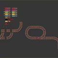 Modern Toy Train Railway Set With Red Tracks And Colorful Blocks