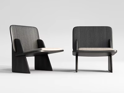 Two Modern Leisure Chairs With Dark Wooden Frame And Light Upholstered Seats 3d model