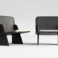 Two Modern Leisure Chairs With Dark Wooden Frame And Light Upholstered Seats