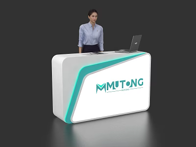 Modern MMUTONG Reception Desk With Laptop And Standing Staff Member 3d model