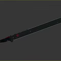 Black And Red Long Blade Weapon Featuring Serrated Edge And Red Handle Accents