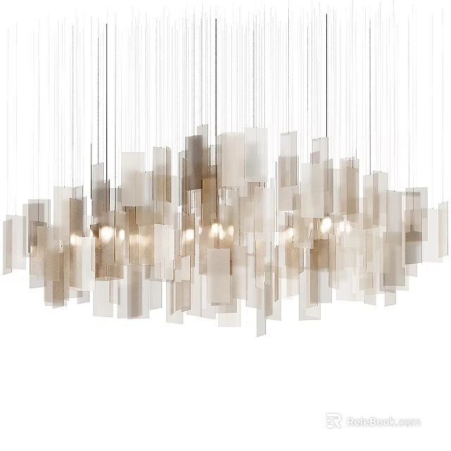 Contemporary Modern Chandelier With Hanging Translucent Rectangular Panels And Soft Glow 3d model 