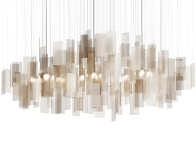 Contemporary Modern Chandelier With Hanging Translucent Rectangular Panels And Soft Glow 3d model