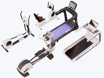 Modern Home Gym Sports Equipment With Treadmill Exercise Bike And Elliptical Trainer 3d model