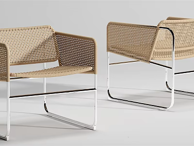 Modern Rattan Leisure Chair With Silver Metal Frame And Beige Weave Design 3d model
