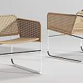 Modern Rattan Leisure Chair With Silver Metal Frame And Beige Weave Design