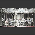 Classic Carousel Amusement Ride With Ornate Top Colorful Horses And Striped Base
