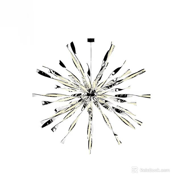 Modern Starburst Chandelier With Sleek Radiating Metal Strips And Contemporary Design 3d model 