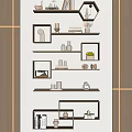 Modern Wall Mounted Shelves with Decorative Sculptures Books and Potted Plant
