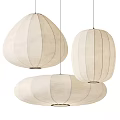 Modern Beige Fabric Pendant Lights Featuring Round Shape And Vertical Striped Design 3d model