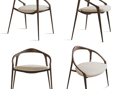 Modern Leisure Chair With Curved Dark Wooden Frame And Light Fabric Seat Cushion 3d model