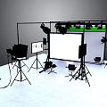 Professional Photo Studio Setup With Green Screen Lighting Equipment Tripods Monitor And Microphone