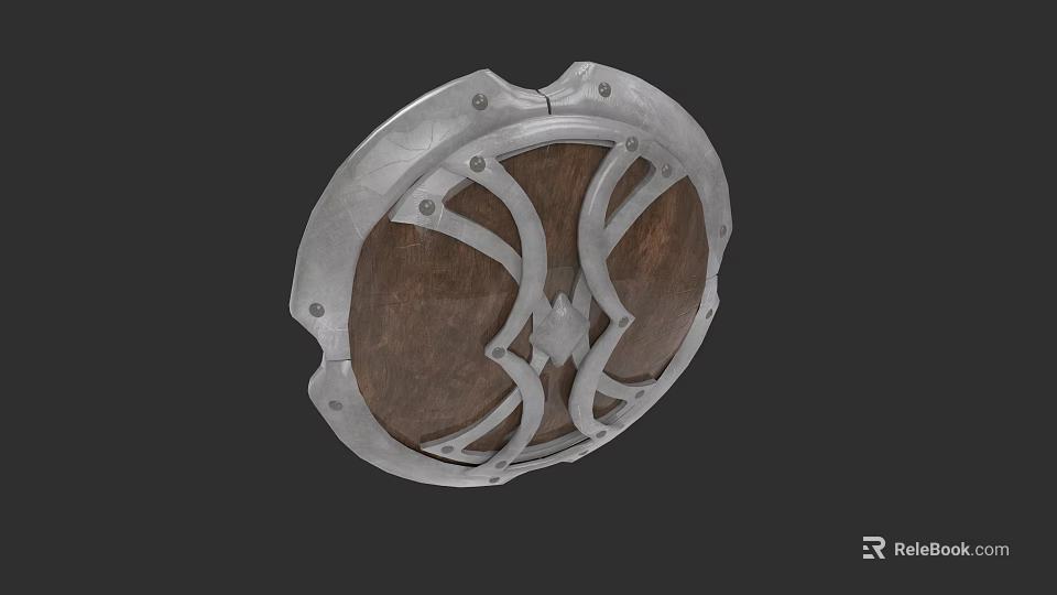 Vintage Medieval Shield With Metal Frame And Wooden Center Decorative Structure 3d model 