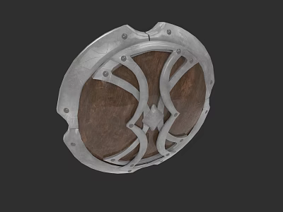 Vintage Medieval Shield With Metal Frame And Wooden Center Decorative Structure 3d model
