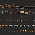Medieval Historical Props Collection With Catapults Flags Chests Weapons Pottery And Coins