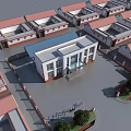Modern Office Building Complex With Red Roofs Central Courtyard And Greenery 3d model