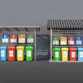 Public Facility Covered Trash Sorting Stations With Colorful Bins And Classification Signs 3d model