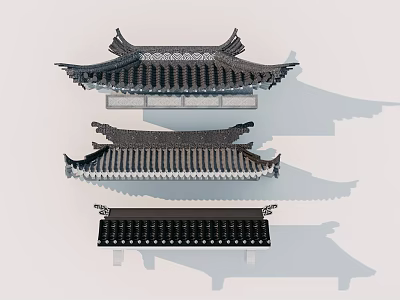 Traditional Chinese Building Exterior Wall Featuring Ornate Overhanging Eaves And Layered Decorative Tile Roofs 3d model