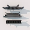 Traditional Chinese Building Exterior Wall Featuring Ornate Overhanging Eaves And Layered Decorative Tile Roofs
