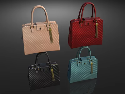 Fashionable Chevron Pattern Handbags With Pink Red Black Blue Colors Tassel And Metal Clasp Handles 3d model
