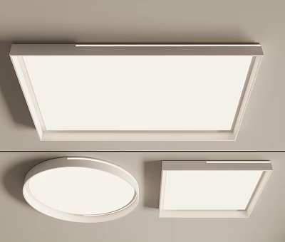 Modern Rectangular and Round Ceiling Lights with White Minimalist Design 3d model