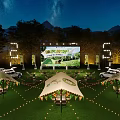 Outdoor Night Stage With Starry Sky Trees Grass Large Screen Camping Games And Tables