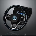 BMW Car Steering Wheel with Illuminated Blue Accents and Multifunctional Control Features