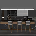 Modern Kitchen Interior With Black And White Cabinets Marble Island Bar Stools And Pendant Lights