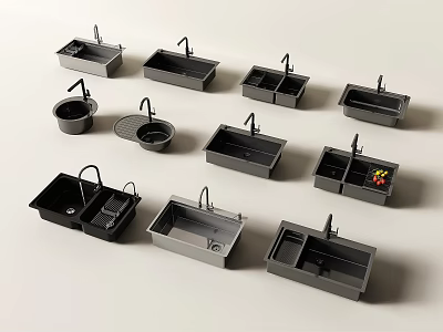 Modern Design Kitchen Sinks With Single Double Bowl Black Gray Finish 3d model