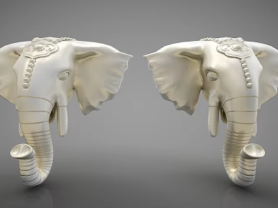 White Elephant Head Decorative Ornament Set with Intricate Design and Sculptural Details 3d model