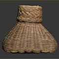 Potted Plant In Handwoven Bamboo Basket With Natural Brown Weave Texture