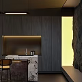 Modern Living Room Interior With Sofa Rug Coffee Table Bar Counter And Stone Wall