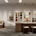 Bright Neutral Toned Modern Office With Interior Material Sample Display And Comfortable Lounge Seating
