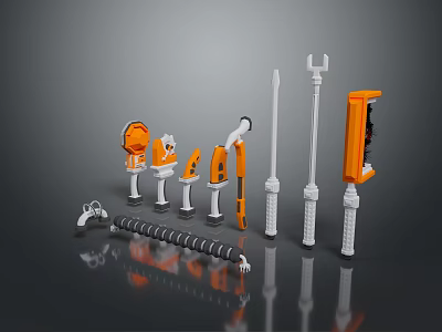 Modern Lighting Fixture Set With Orange And White Poles Bases Connectors And Accessories 3d model