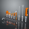 Modern Lighting Fixture Set With Orange And White Poles Bases Connectors And Accessories