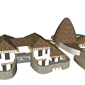Tropical Thatched Roof House with Pool Terrace and Circular Water Features
