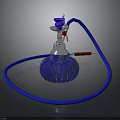 Woman Using Blue Glass Hookah With Purple Top And Long Flexible Hose