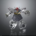 Gray Armored Robot Character With Red Head And Mechanical Weapon Arm