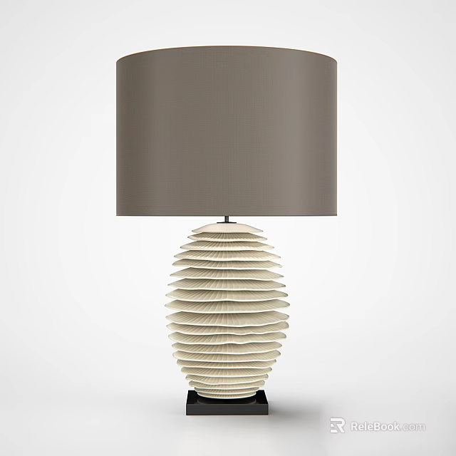 Contemporary Table Lamp With White Spiral Base And Gray Fabric Shade 3d model 