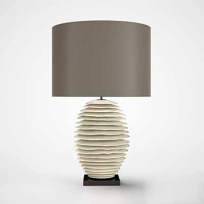 Contemporary Table Lamp With White Spiral Base And Gray Fabric Shade 3d model