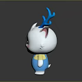 White Cartoon Cat Character With Blue Antlers Glasses And Blue Overalls With Yellow Buttons